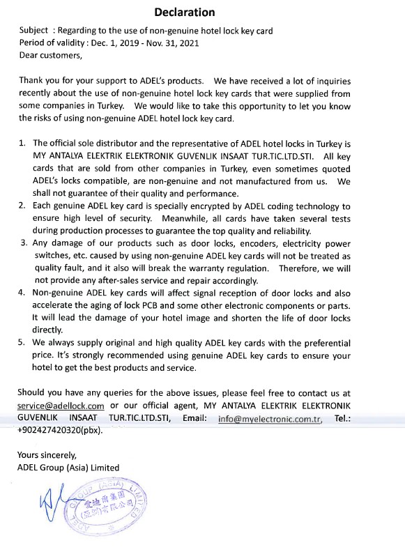  Adel Declaration about original spare part